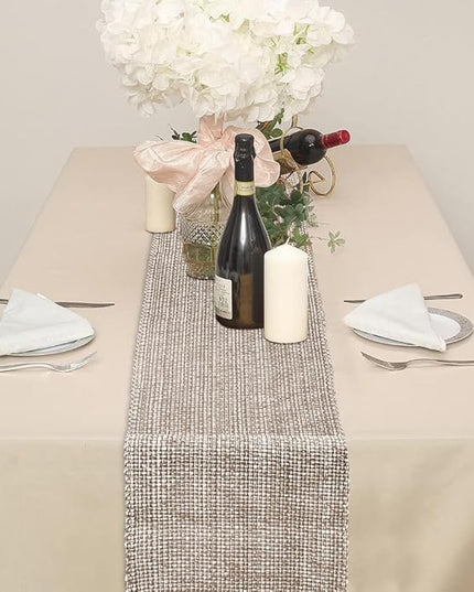 Urban Villa, 100% Cotton Two Tone Table Runner,14''x 72'' Over Sized Taupe/White Two Tone Table Runner with Fringes, Every Day Use Heavier Quality Christmas Runners