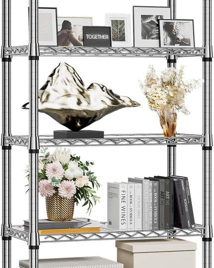 1250 lbs 5 Tier Shelf Metal Storage Shelves Shelving Wire Rack Heavy Duty Closet Organizers for Garage Kitchen Bathroom Laundry Chrome 13.8" D x 29.5" W x 59.5" H