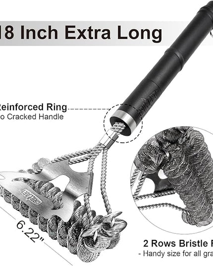 GRILLART Grill Brush for Outdoor Grill Bristle Free - Safe BBQ Grill Cleaner Brush - 18" BBQ Brush for Grill Cleaning Kit -Stainless Grill Cleaning Brush BBQ Grill Accessories Tools- Gifts for Men Dad