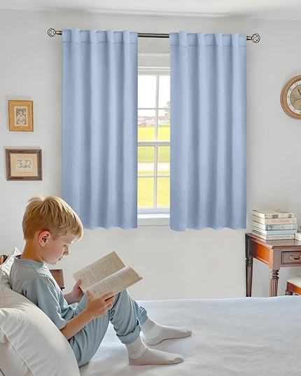 BGment Blackout Curtains 48 Inches Long for Bedroom - 38 x 48 inch Curtains Rod Pocket and Back Tab Thermal Insulated Room Darkening Curtains for Kitchen/Cafe Room, 2 Window Panels, Spa Blue