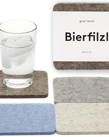 Graf Lantz - Bierfilzl Merino Wool Square Coasters Set of 4 - Cobblestone (4"x4"x5mm) - Absorbs 30% Weight, Natural German Wool - Heat Resistant, Sustainable, Reusable - Home Decor, Coffee Table Decor