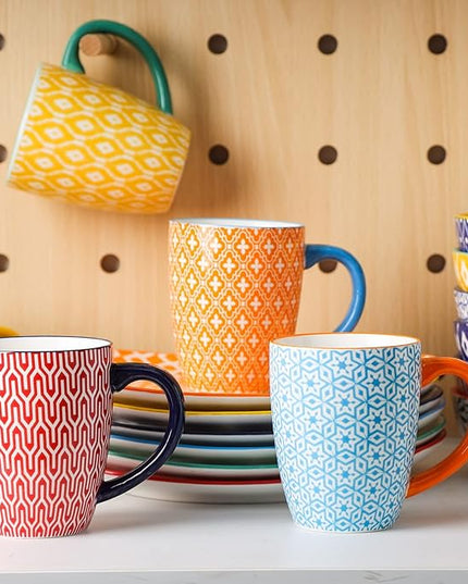 Selamica Ceramic Coffee Mugs Set of 4, 16 OZ Coffee Mug with Handle, Large Coffee Cups for Cappuccino, Tea, Mocha, Cocoa, Dishwasher Microwave Safe, Assorted Colors