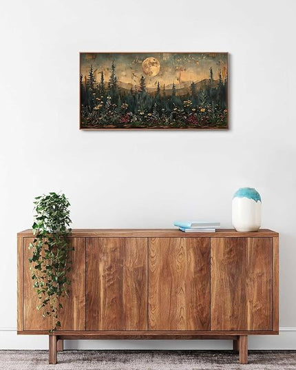 ILLBDR Framed Large Wall Art Vintage Wildflower Wall Art Nature Moon Painting Print Flowers Forest Picture Landscape Rustic Decor Farmhouse Living Room Bedroom Office 20"x40"