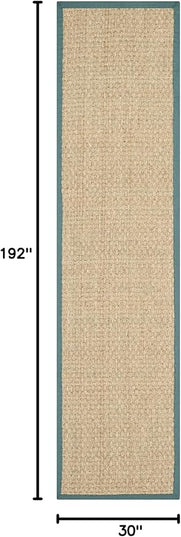 SAFAVIEH Natural Fiber Collection Runner Rug - 2'6" x 16', Natural & Light Blue, Seagrass, Basketweave Pattern with Border (NF114M)