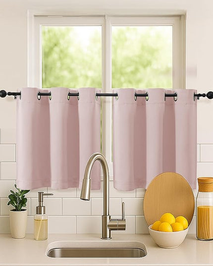 Simplebrand Blush Short Kitchen Curtains 24 Inch Length 2 Panels Set, Small Windows Room Darkening Curtain for Bathroom, Cabinet, Basement, RV Camper, Thermal Insulated Short Drapes, 40 x 24 Inch