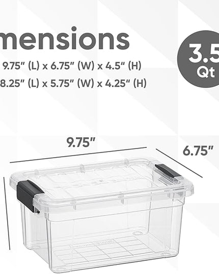 Superio Clear Storage Bins with Lids, 3 Quart BPA Free Plastic Containers, Transparent Boxes for Organizing, Stackable Crates, Organizer Totes for Home, Office, School, and Dorm