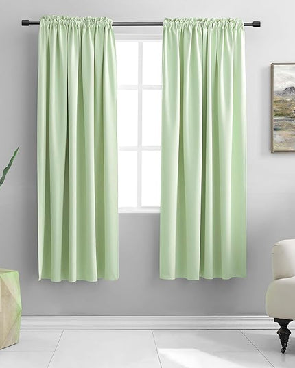 Light Lime Green Pretty Window Treatment Curtain Panels - 63 Inches Long Thermal Insulated Room Darkening Rod Pocket Drapes for Dining Room (2 Panels,52 x 63 Inch Length)