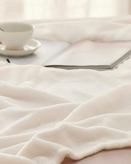 Bedsure GentleSoft Fleece Blanket Twin Size Cream - 300GSM Lightweight Plush Fuzzy Cozy Soft Warm Blanket for Bed, Sofa, Couch, Travel, Camping, 60x80 inches