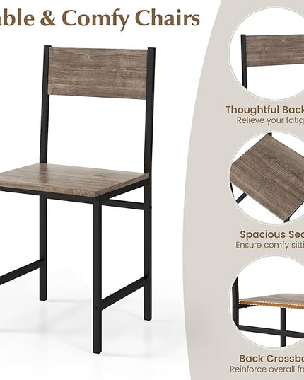 COSTWAY Dining Table Set for 4, Rectangular Kitchen Table Set with Bench and 2 Chairs, Storage Rack & Metal Frame, 4-Piece Dining Room Table and Chairs Set for Small Space, Apartment (Grey)