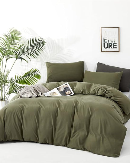 Luxlovery Green Comforter Set Full Army Green Bedding Comforter Set Olive Green Blanket Quilts Breathable Soft Minimalist Dark Green Comforters Set for Women Men Adults