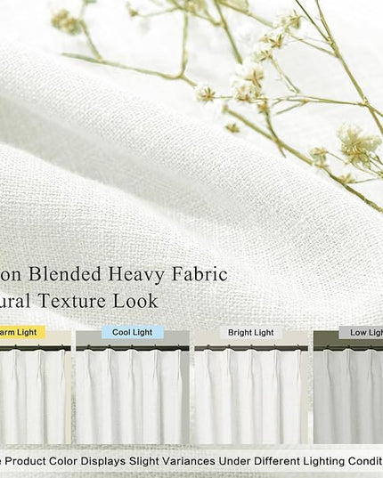 YZ HOME Ivory Pinch Pleated Linen Blackout Curtains 84 Inch Length 2 Panels for Bedroom Living Room Darkening Thermal Insulated Farmhouse Neutral Back Tab Pinch Pleat Drapes with Hooks