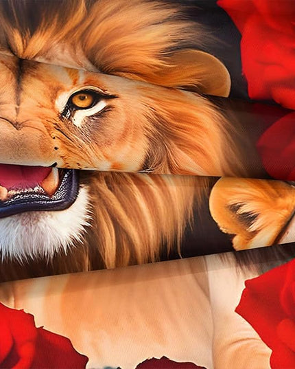 Bedbay Lion Bedding Comforter Set Queen Size Wild Animal Bedding Set Rose Flowers and Lion Couple Printed 8 Pieces Queen Bed in a Bag Set Teen Adults Lion Comforter Set with Sheets (Lion,Queen)