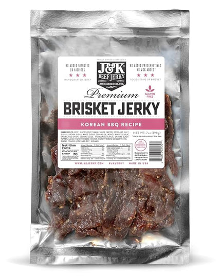 J&K Beef Brisket Jerky - Korean BBQ - Hand Crafted Small Batch American Made Slab Jerky - Bold & Flavorful Snack! - 7oz Big Bag