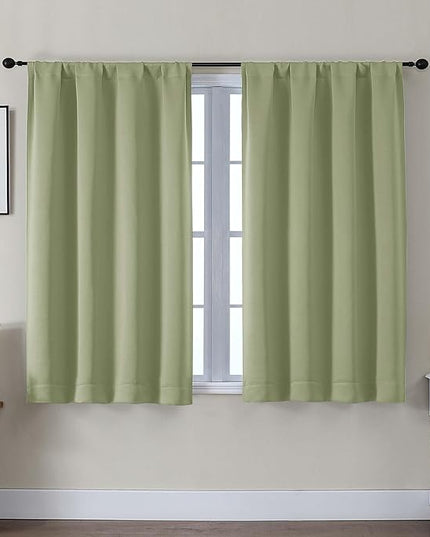 Gwine Blackout Curtains for Bedroom 45 Inch Length, Thermal Insulated Room Darkening Short Curtains, Rod Pocket Drapes for Bathroom Basement Patio Cabinet, Each 40" Wx45 L, Sage Green