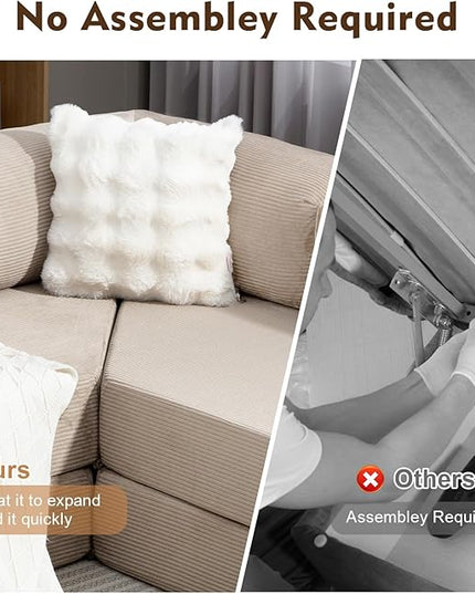 108" L Shaped Couch, Modular Sectional Sofa with Chaise, Cloud Boneless Couch with Deep Seat & Removable Pillow for Living Room, Bedroom,No Assembly Required（Camel）