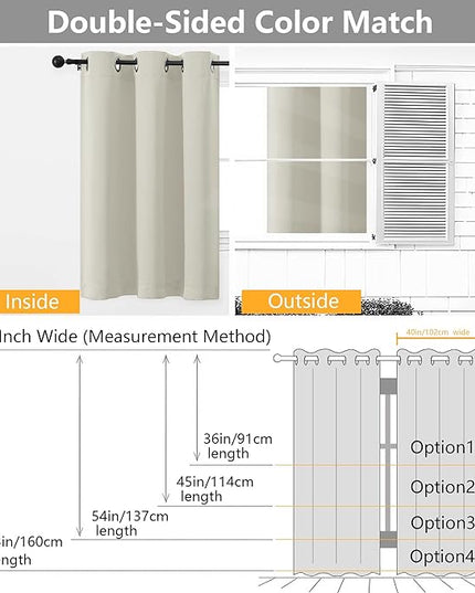 Simplebrand Natural Curtains for Bedroom 63 Inch Length 2 Panels Set, Room Darkening Thermal Insulated Energy Saving Curtains for Nursery, Grommet Solid Soft Window Treatment Drapes, W40 x L63