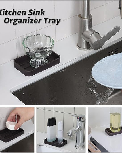 Silicone Kitchen Sink Organizer Tray for Multiple Usage,Easy Clean Sponges Holder for Kitchen Bathroom Counter or Sink,Dish Soap Dispenser,Scrubber,Bottle,Cup Coffee 4.9”x 3.2”