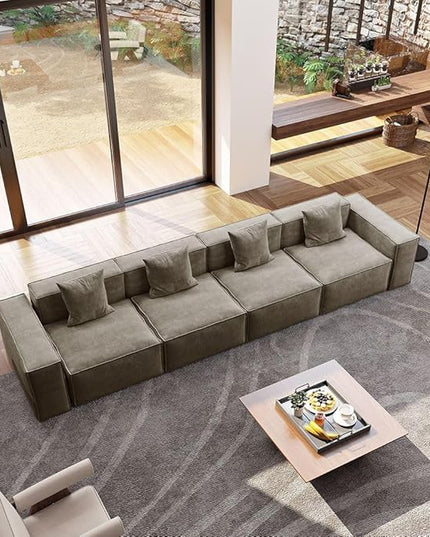 POVISON 147" Modular Sectional Sofa for Living Room Modern Large Sectional Couches Velvet Oversized Deep Seat Corner Sofa Set 4 Seats Big Comfy Cloud Couch for House Office