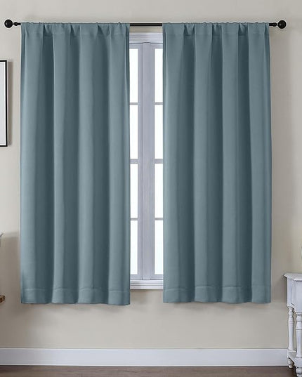 Gwine Blackout Curtains for Living Room 63 Inch Long, Thermal Insulated Window Treatment Black Out Curtains for Bedroom Decor with Rod Pocket, Each 40" Wx63 L, Stone Blue, 2PCS