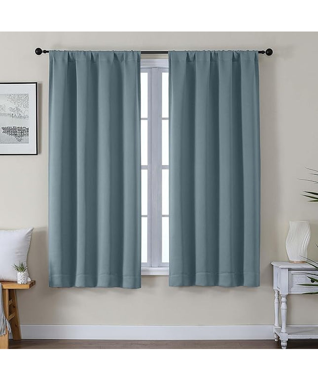 Gwine Blackout Curtains for Living Room 63 Inch Long, Thermal Insulated Window Treatment Black Out Curtains for Bedroom Decor with Rod Pocket, Each 40" Wx63 L, Stone Blue, 2PCS