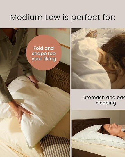 FOSSFLAKES Nordic Sleep, Bed Pillow Hypoallergenic Supportive with Down Alternate, Breathable and Machine Washable, Ideal for Side and Back Sleepers (White Medium Low, Standard)