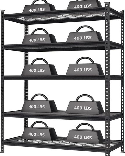 WORKPRO 5-Tier Metal Storage Shelving Unit, 48”W x 24”D x 72”H, Adjustable Storage Rack Heavy Duty Shelf, 4000 lbs Load Capacity (Total), for Garage, Kitchen, Bathroom, Warehouse, Black/Sliver