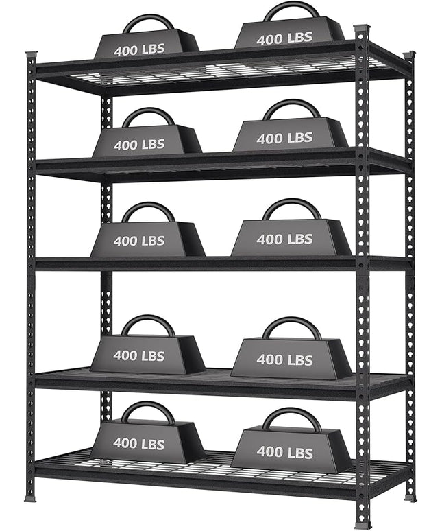 WORKPRO 5-Tier Metal Storage Shelving Unit, 48”W x 24”D x 72”H, Adjustable Storage Rack Heavy Duty Shelf, 4000 lbs Load Capacity (Total), for Garage, Kitchen, Bathroom, Warehouse, Black/Sliver