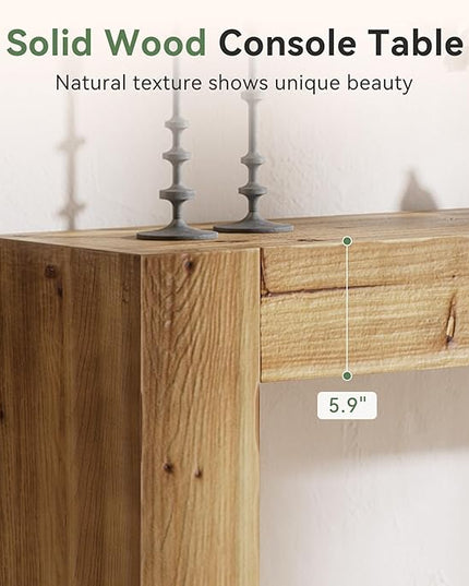 Solid Wood Console Table, 63-Inch Farmhouse Sofa Table Behind Couch for Entryway, Living Room, Foyer, Easy Assembly (Light Wood)