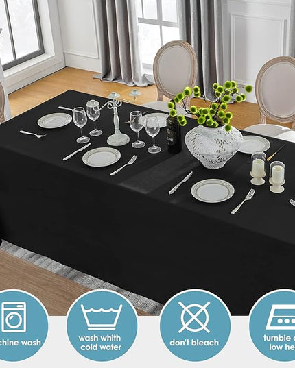 VidaFete Table Cloth 90 * 132inch 6 Pack Rectangle Tablecloth Polyester, Stain Wrinkle Resistant Polyester Dining Table Cover for Kitchen Dinning Party Wedding Rectangular Tabletop Decoration(Black)