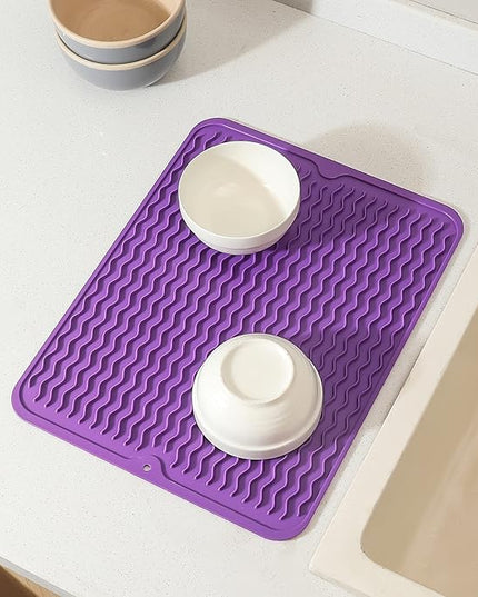 Silicone Dish Drying Mat for Multiple Usage,Easy clean,Eco-friendly,Heat-resistant Silicone Mat for Kitchen Counter or Sink,Refrigerator or drawer liner Purple L 16 inches x 12 inches