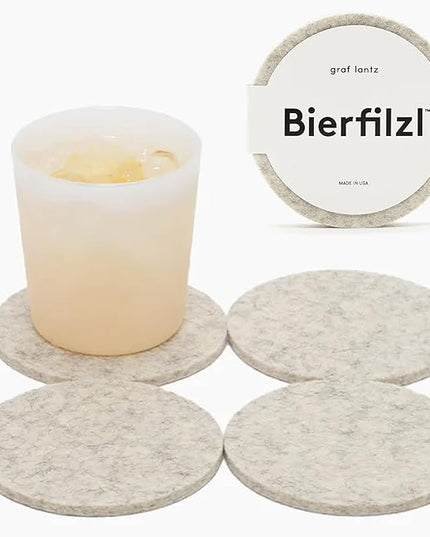 Graf Lantz - Bierfilzl Merino Wool Round Coasters Set of 4 - Heather White (4" Circles) - Absorbs 30% of Weight, German Wool - Heat Resistant, Sustainable, & Reusable - Home Decor & Coffee Table Decor