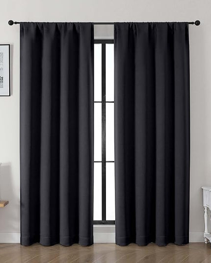 Gwine Black Blackout Curtains for Living Room 72 inches Long, Noise Reducing Room Darkening Window Treatment Curtains for Bedroom, Farmhouse Decor with Rod Pocket, Each 40" Wx72 L,2PCS