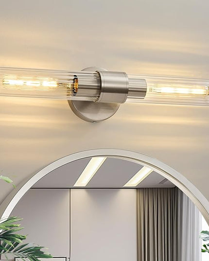 Bathroom Vanity Light Fixtures, Nickel Wall Sconces in Threaded Glass, Modern Wall Light for Bathroom Living Room Bedroom, Hallway
