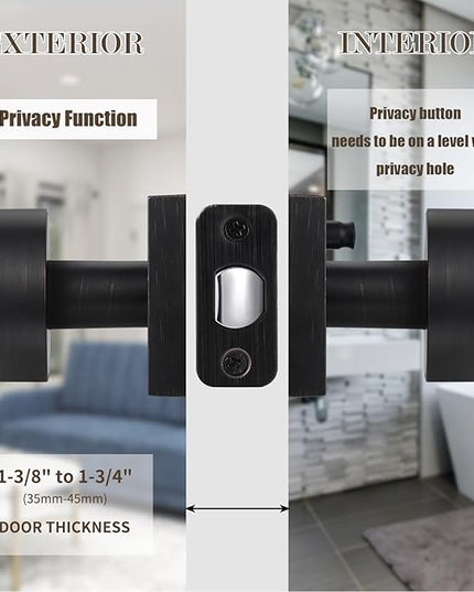 Oil Rubbed Bronze Door Knobs Interior Pricacy Door Knobs with Lock, Square Vintage Style Door Handles for Bedroom and Bathroom