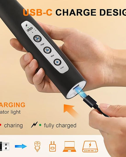YUSWKO Black Handheld Milk Frother Wand with Stand for Coffee, Rechargeable Electric Whisk with 3 Heads 3 Speeds Drink Mixer Coffee Frother For Latte, Cappuccino, Hot Chocolate, Egg