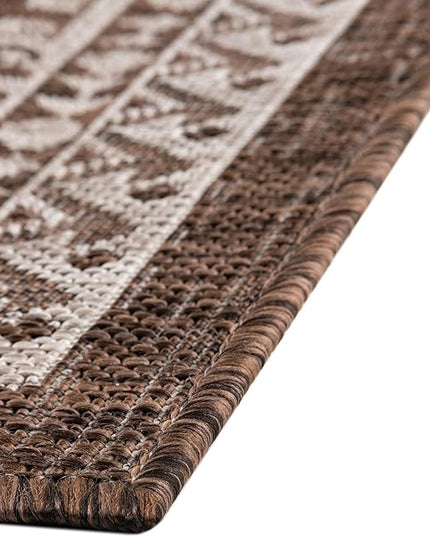 Rugs.com Outdoor Aztec Collection Rug – 2' x 3' Brown Flatweave Rug Perfect for Living Rooms, Large Dining Rooms, Open Floorplans