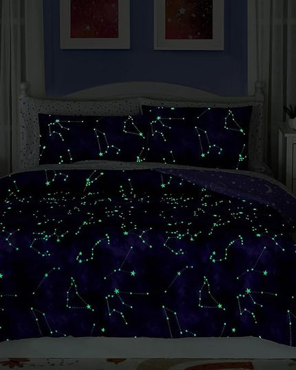 Twin Comforter Set - 5 Pieces Girls Boys Galaxy Glow in The Dark Twin Bedding Sets for Kids, Ultra Soft Bed in A Bag with Sheets