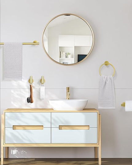 TURS Brushed Gold 5 Piece Bathroom Hardware Set, SUS304 Stainless Steel Bath Towel Bar Set, 23.6 Inch Round Bathroom Accessories Kit Wall Mounted