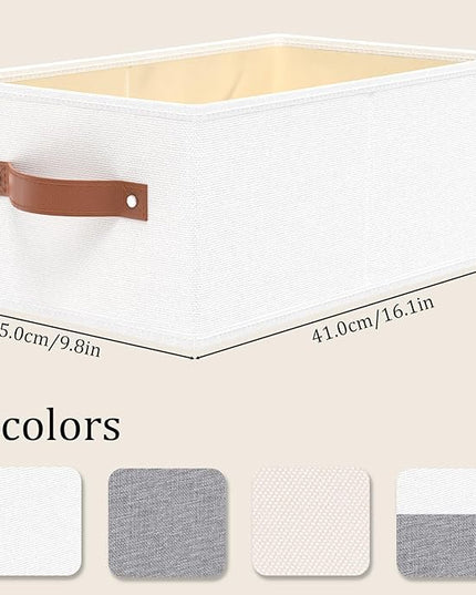 OUTBROS Foldable Wardrobe Organiser, Fabric Storage Bins, Boxes With Handles, For Bedrooms, Living Rooms, Shelves, White, 16.1 x 6.5 x 9.8 inch, 3-Pack