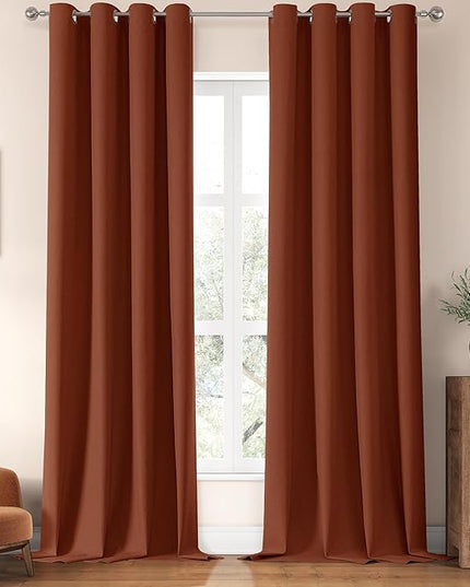 ChrisDowa 100% Blackout Terracotta Solid Curtains 102 Inches Long 2 Panels for Bedroom Living Room,Farmhouse Room Darkening Thermal Insulated Soundproof Grommet Top Window Treatment Drapes,52x102