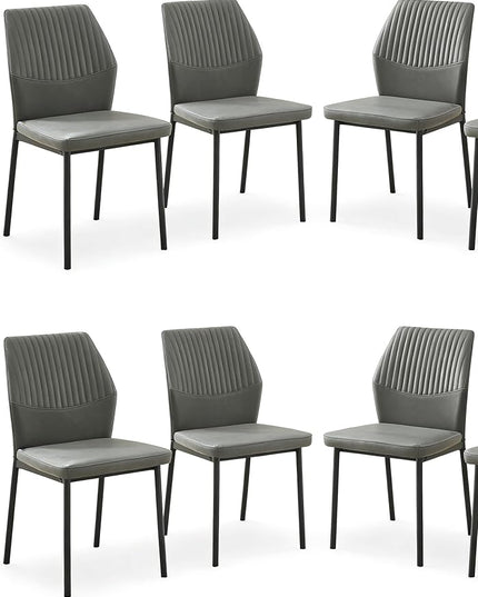 Dining Chairs Set of 6, Dark Grey PU Leather Dining Chairs, Comfortable Upholstered Armless Kitchen Chairs with Black Metal Legs for Living Room, Dining Room, Kitchen