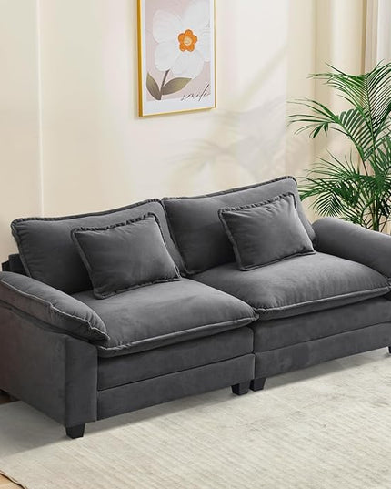 86" Modular Sectional Sofa, Comfy Cloud Couch Sectional Sofa with Ottoman, Velvet Sofa Sleeper Deep Seat Sofa with Throw Pillows for Living Room (Blue Gray, 86"- Loveseat)