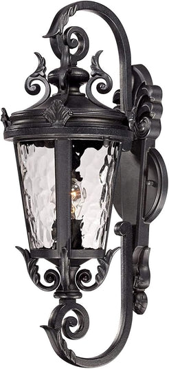 John Timberland Marseille Traditional Outdoor Wall Light Fixture Black Steel Scroll 19" Clear Hammered Glass Downbridge Arm for Exterior House Porch Patio Outside Deck Garage Front Door Home