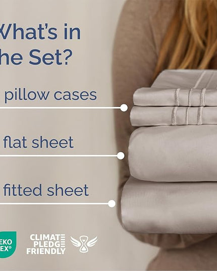 Queen Size 4 Piece Sheet Set - Comfy Breathable & Cooling Bed Sheets Set - Hotel Luxury Bedding for Women, Men, Kids, Teens, Boys & Girls - Deep Pockets, Soft and Wrinkle Free - Oeko-Tex - Light Grey