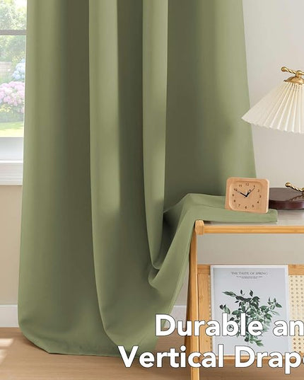 H.VERSAILTEX Blackout Curtains for Bedroom Thermal Insulated Room Darkening Living Room Curtains 72 Inch Long Grommet Privacy Protection Window Curtain Panels/Drapes for Nursery, 2 Panels, Sage