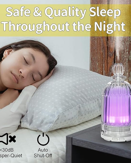 Glass Essential Oil Diffuser, Aroma Diffusers with Glass Cover & Plastic Reservoir Small Humidifiers with 7 Color LED Lights Auto-Off for Home Office Bedroom Yoga 120ml(White Bottom)