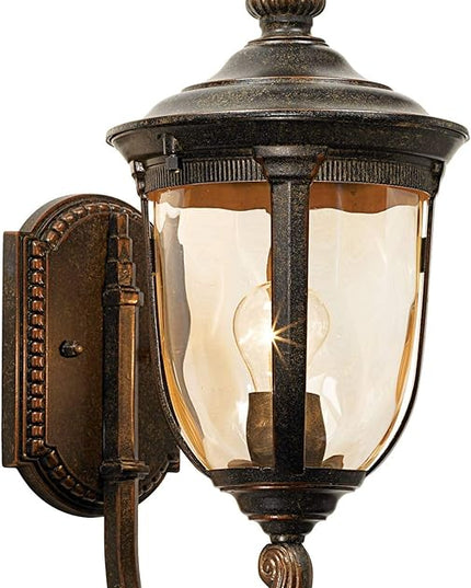 John Timberland Bellagio European Outdoor Carriage Light Fixture Vintage Bronze Curved Arm Hammered Glass Sconce for Exterior House Porch Patio Outside Deck Garage Yard Front Door Garden Home