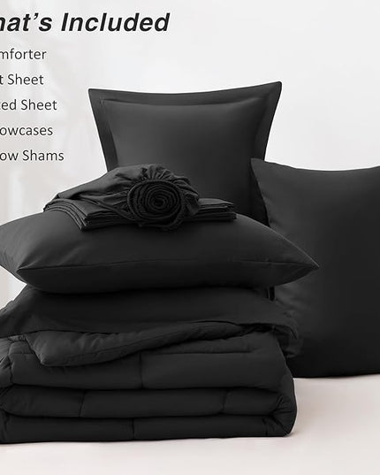 Love's cabin California King Comforter Set Ash Black, 7 Pieces California King Bed in a Bag, All Season Bedding Sets with 1 Comforter, 1 Flat Sheet, 1 Fitted Sheet, 2 Pillowcase and 2 Pillow Sham