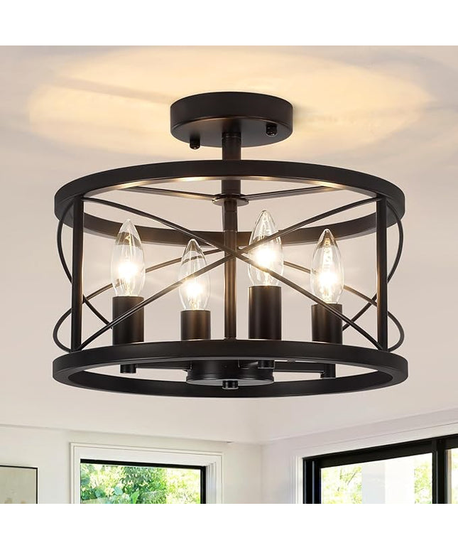 TOULMJ 4-Light Black Semi Flush Mount Ceiling Light, Modern Entryway Light Fixtures, Farmhouse Light Fixtures Ceiling Mount for Kitchen Island Laundry Hallway Dining Room, UL-Listed