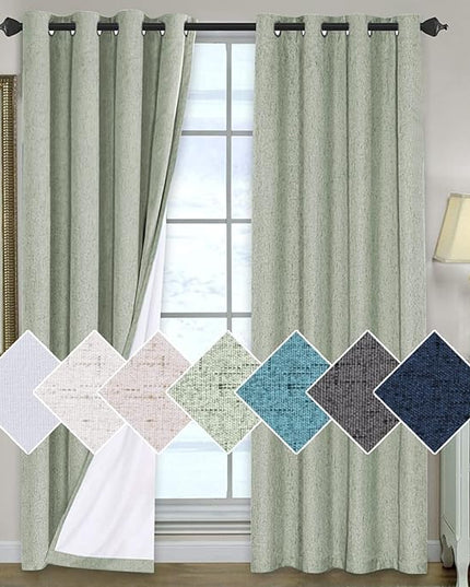 H.VERSAILTEX 100% Blackout Curtains for Bedroom 96 Inches Long Grommet Linen Face Full Light Blocking Curtain Drapes for Living Room Thermal Linen Look Curtains 2 Panels Set, 52" W x 96" L, Sage